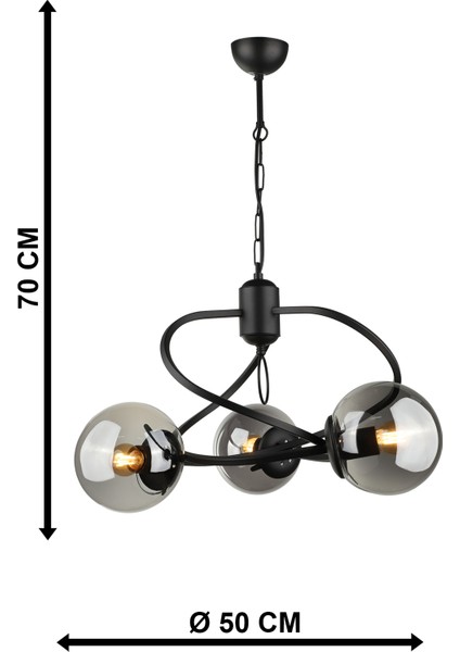 Büklüm 3.lü Avize Siyah Füme Cam indirimleri