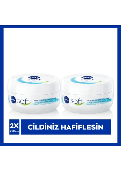 NIVEA Soft  200 ml x2 Adet,Nemlendirici El,Yüz ve Vücut Bakım Kremi