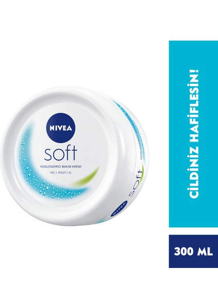 NIVEA Soft Krem 300 ml,Nemlendirici Bakım Kremi, Yüz, Vücut, El Bakım, x2 Adet