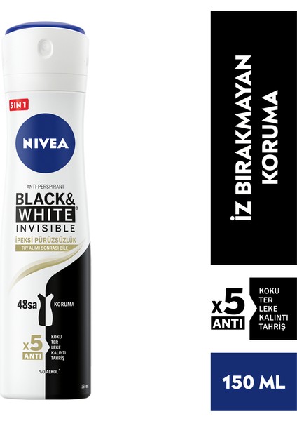 Kadın Sprey Deodorant Black&White Invisible Ipeksi Pürüzsüzlük 48 Saat Koruma 150ml x3 Adet