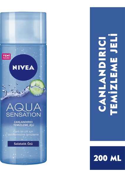 NIVEA Aqua Sensation Canlandırıcı Yüz Temizleme Jeli 200 ml x 2 Adet, Salatalık Özü, Makyaj Süngeri Hediye