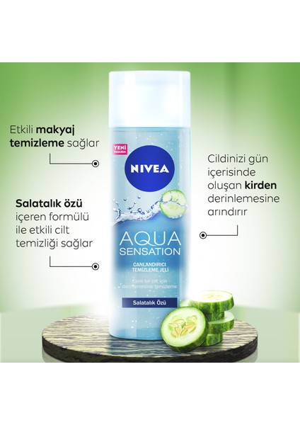 NIVEA Aqua Sensation Canlandırıcı Yüz Temizleme Jeli 200 ml x 2 Adet, Salatalık Özü, Makyaj Süngeri Hediye