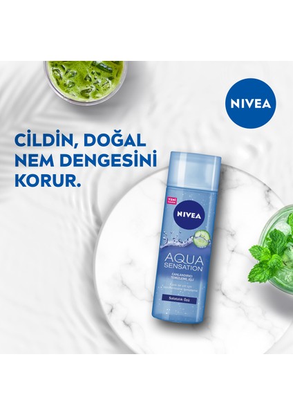 NIVEA Aqua Sensation Canlandırıcı Yüz Temizleme Jeli 200 ml x 2 Adet, Salatalık Özü, Makyaj Süngeri Hediye