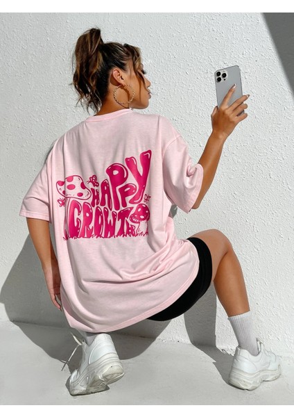Kadın Happy Crowt Baskılı Oversize Tişört fiyatları