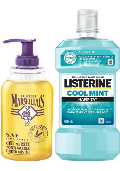 Listerine Cool Mint Hafif Tat Ağız Bakım Suyu 500 ml + Le Petit Marseillais Lavanta Sıvı Sabun 300 ml