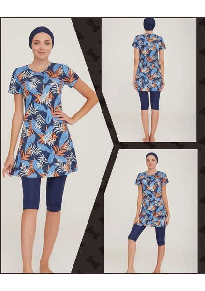 Deren 9083 Kısa Kol Lycralı Dijital Desen Tesettür Havuz Mayo modelleri