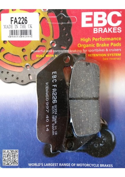 FA226 2004-2012 Honda Cbf 600 Uyumlu Ön Fren Balatası Organik Balata (2 Piston Kaliper)