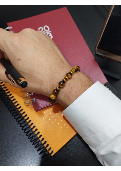 Doğal Gold Hematit Detaylı Kaplan Gözü Makrome Unisex Bileklik fiyatları