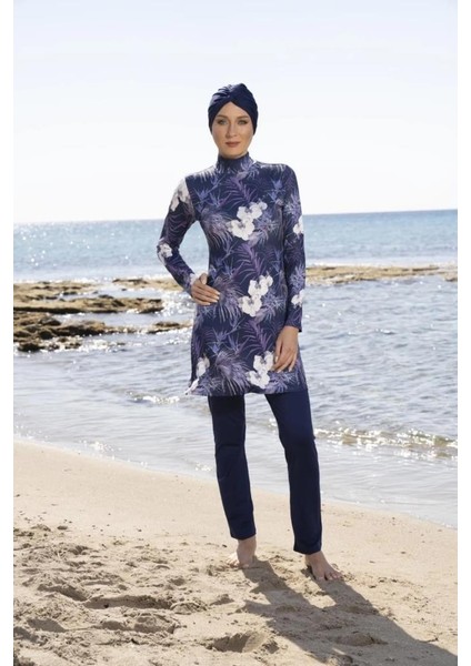 23907 Lacivert Dijital Desenli Tam Boy Lycralı Tesettür Mayo fırsatları