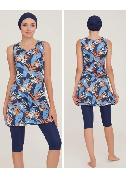 Dilan 9094 Japone Kol Lycralı Dijital Desen Tesettür Havuz Mayo modelleri