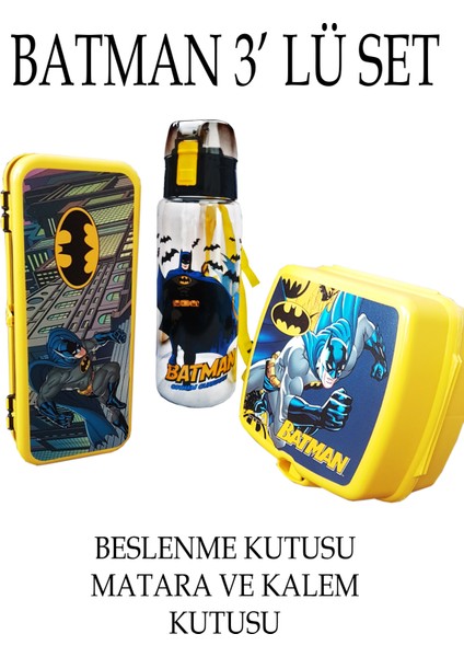 Batman Çocuk Beslenme Kutusu Matara Kalem Kutusu Set 3' Lü