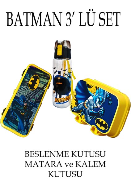 Batman Çocuk Beslenme Kutusu Matara Kalem Kutusu 3' Lü Set