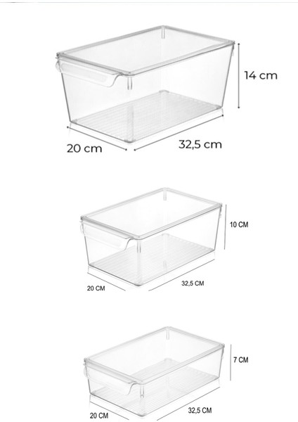 Buzdolabı Organizer Düzenleyici Şeffaf 3 Boy Büyük Orta Küçük Sebze Meyve Saklama Kabı Kapaklı