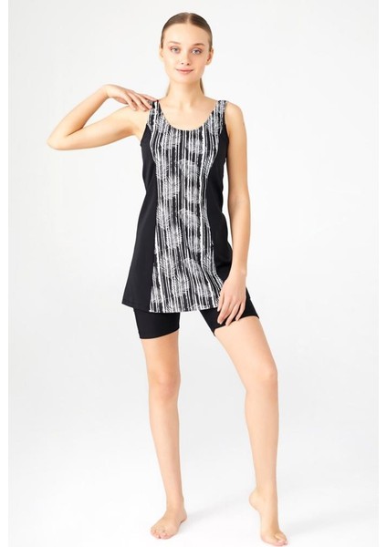 3382 Siyah Yeni Askılı Şortlu Yüzücü Mayo