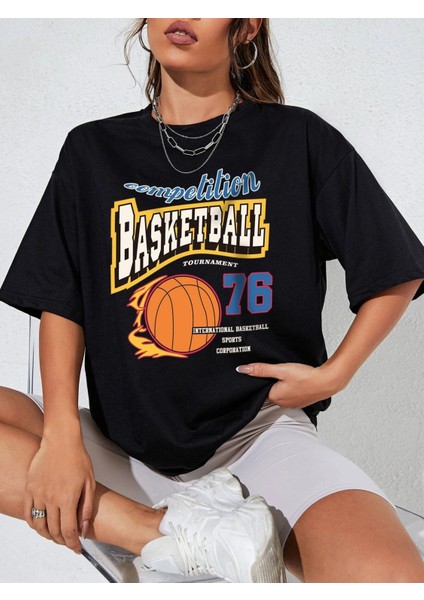 Kadın Basketball Tournament Baskılı Oversize Tişört