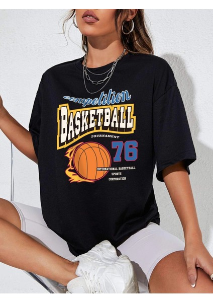 Kadın Basketball Tournament Baskılı Oversize Tişört fırsatları