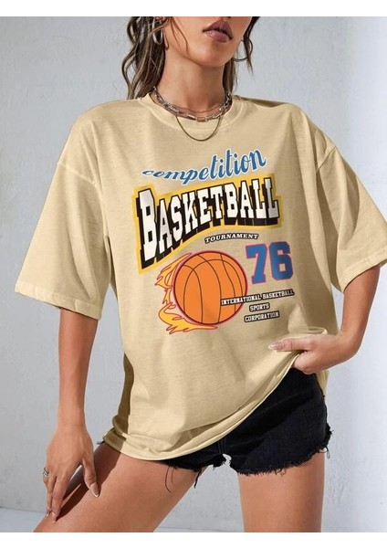 Kadın Basketball Tournament Baskılı Oversize Tişört indirimleri