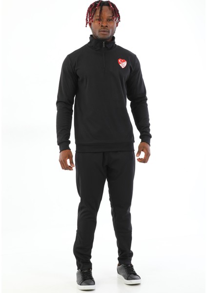 Tff Armalı ve Yazılı Erkek Siyah Antrenman Eşofman Takımı K0154