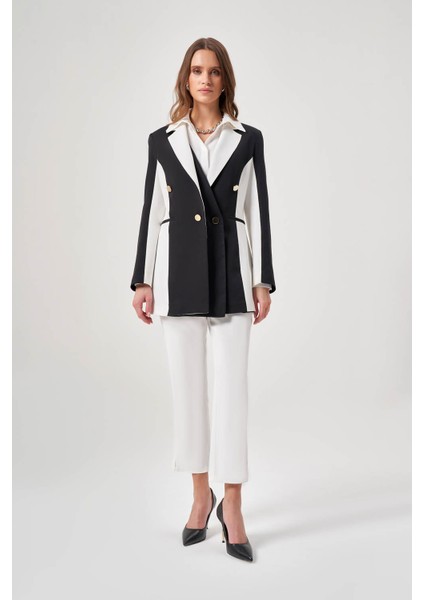 Tasarım Renk Bloklu Siyah/beyaz Ceket