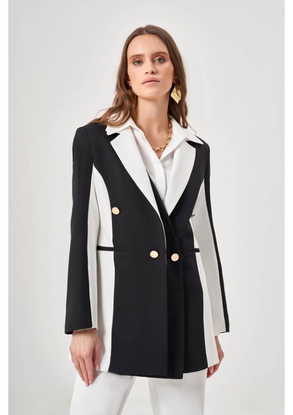 Tasarım Renk Bloklu Siyah/beyaz Ceket fırsatları