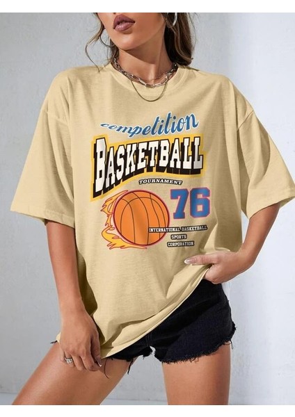 Kadın Basketball Tournament Baskılı Oversize Tişört modelleri