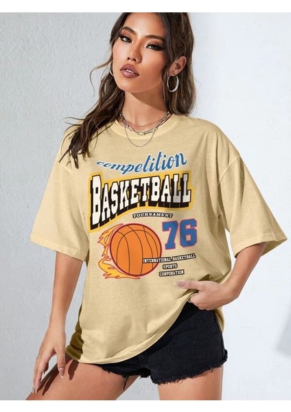 Kadın Basketball Tournament Baskılı Oversize Tişört fırsatları