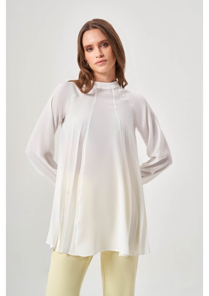 Piliseli Parçalı Ekru Tunik modelleri