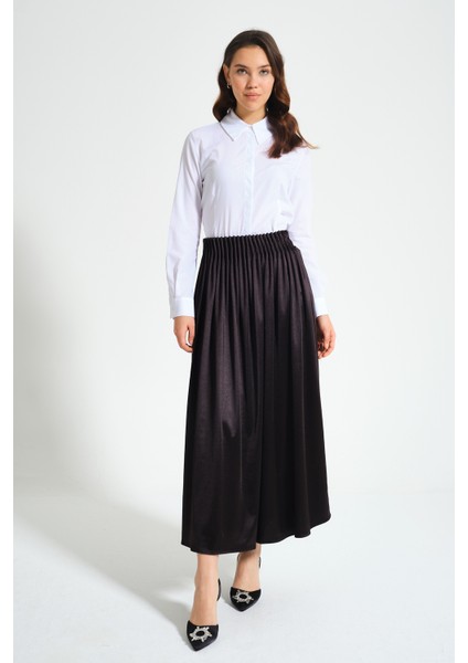 Beli Piliseli Krep Siyah Etek