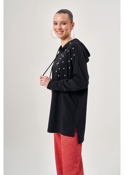 Omuzu Incili Siyah Sweatshirt modelleri