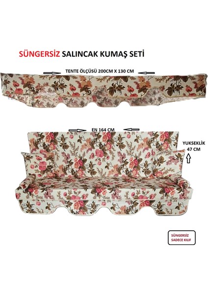 Mor Minder Süngersiz  Tenteli Salıncak Kumaş Seti 3kişilik  164X47 cm Süngersiz  Ingiliz Gülü Model