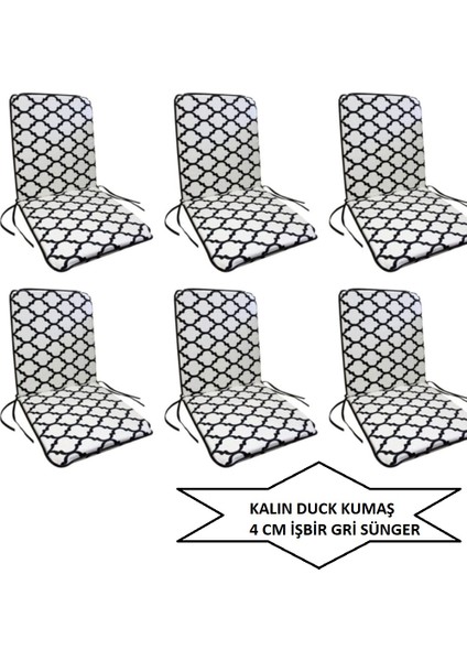 Sandalye Minderi Büyük Arkalıklı Yıkanabilir 6'lı I Alaçatı Model 4 cm Sünger