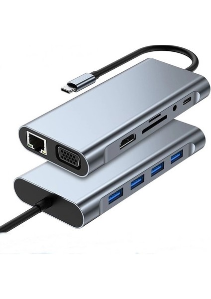 Type C Hub 11 In 1 USB C Docking Station 4K Hdmı,vga,type C PD,USB3.0,RJ45 Ethernet,sd/tf Aux