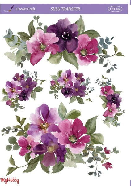 Mor, Pembe Çiçekler Sulu Transfer LNT-104 25X35
