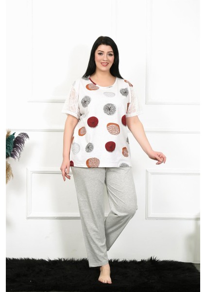 Kadın 5xl-6xl-7xl-8xl Büyük Beden Kısa Kol Pijama Takım 75002