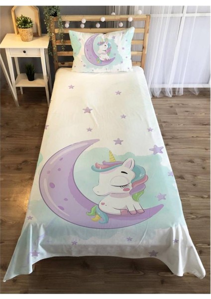 Ay Unicorn Desenli Çocuk Yatak Örtüsü