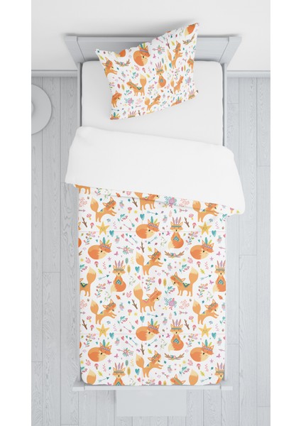 Evmila Dijital Baskılı Maceracı Tilkiler Kadife Örtü Yastık Seti 875