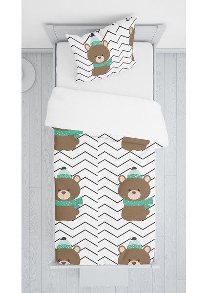 Evmila Dijital Baskılı Sevimli Ayıcık Kadife Örtü Yastık Seti 452