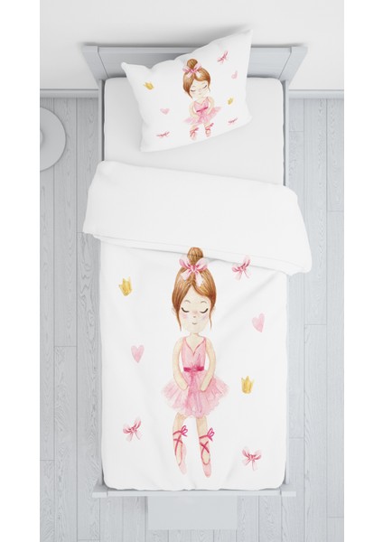 Evmila Dijital Baskı Balerin Kız Kadife Örtü Yastık Seti 1958