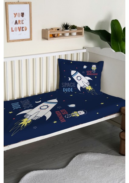 Roket Desenli Kadife Dekoratif Bebek Beşik Örtüsü