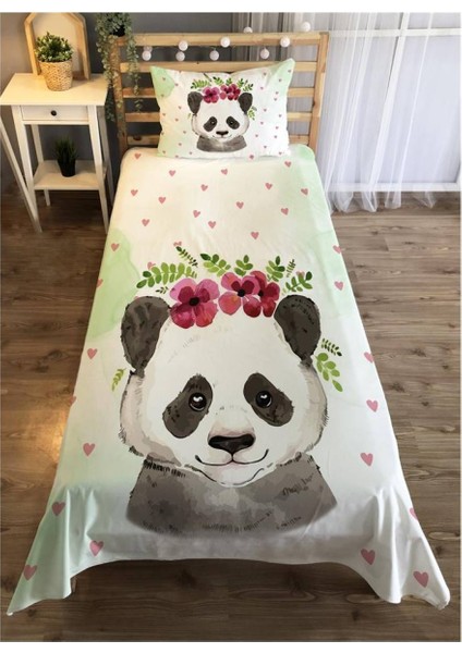 Panda Desenli Çocuk Odası Yatak Örtüsü Takımı