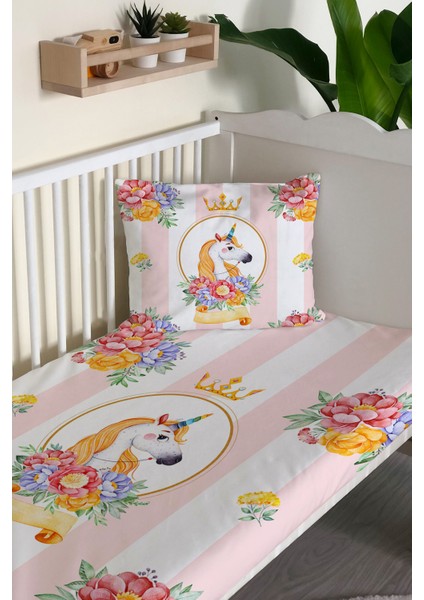 Unicorn Desenli Kadife Dekoratif Bebek Beşik Örtüsü