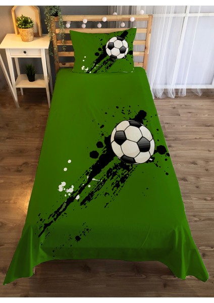 Futbol Topu Desen Baskılı 140X220 cm Dekoratif Yatak Örtüsü Lacivert