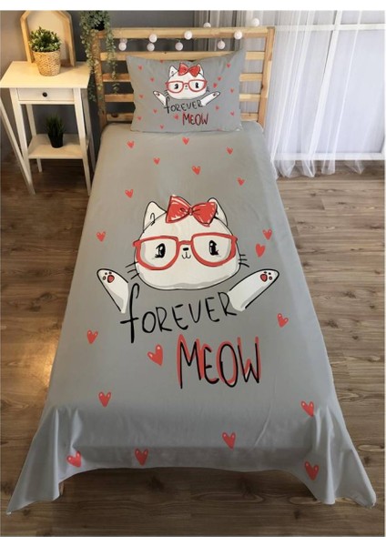 Kedi Desenli Kız Çocuk Odası Yatak Örtüsü Takımı