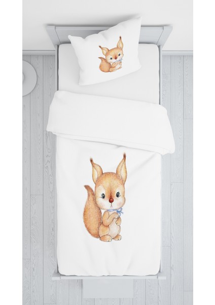 Evmila Dijital Baskı Sevimli Tilki Kadife Örtü Yastık Seti 954