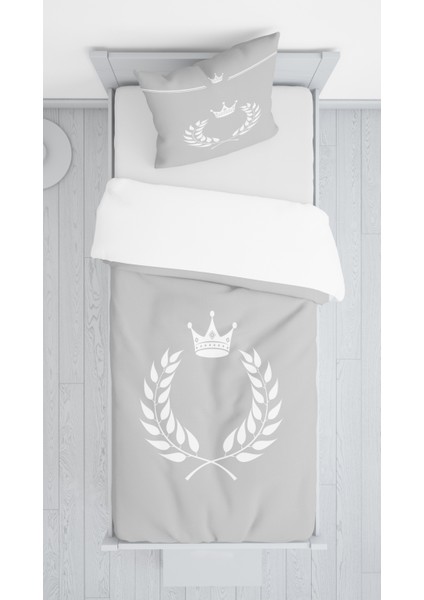 Evmila Gri Zemin Taçlı Kadife Dekoratif Örtü 2