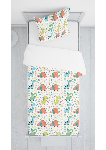 Evmila Dinazor Desen Kadife Örtü Yastık Seti 1620