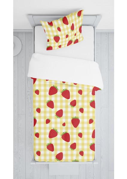 Evmila Dijital Baskılı Çilekli Kadife Örtü Yastık Seti Lldcfp 102