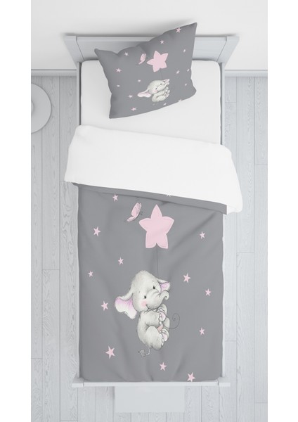 Evmila Dijital Baskı Fil ve Yıldız Kadife Örtü Yastık Seti 381