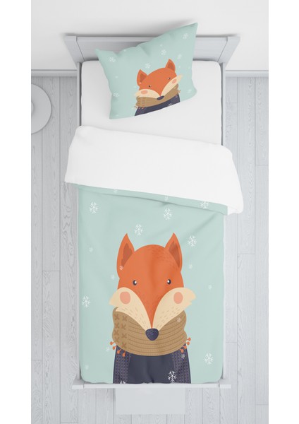 Evmila Dijital Baskı Sevimli Tilki Kadife Örtü Yastık Seti 387