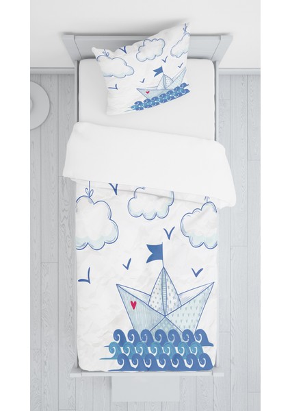 Evmila Dijital Baskı Gemi Kadife Örtü Yastık Seti 396